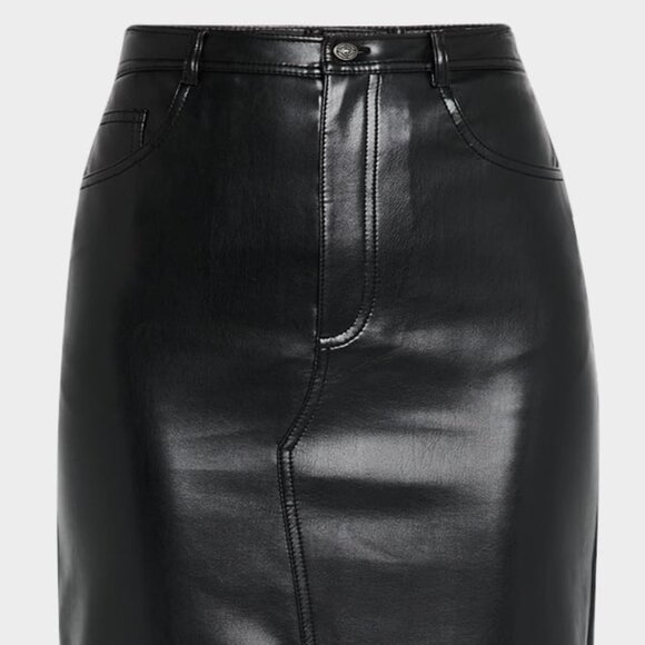 Cinq à Sept Tana Faux Leather Black Midi Skirt NWT Size 6 - Picture 3 of 5